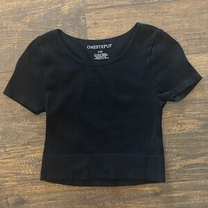 One Step Ahead Midnight Black Ribbed Crop Top